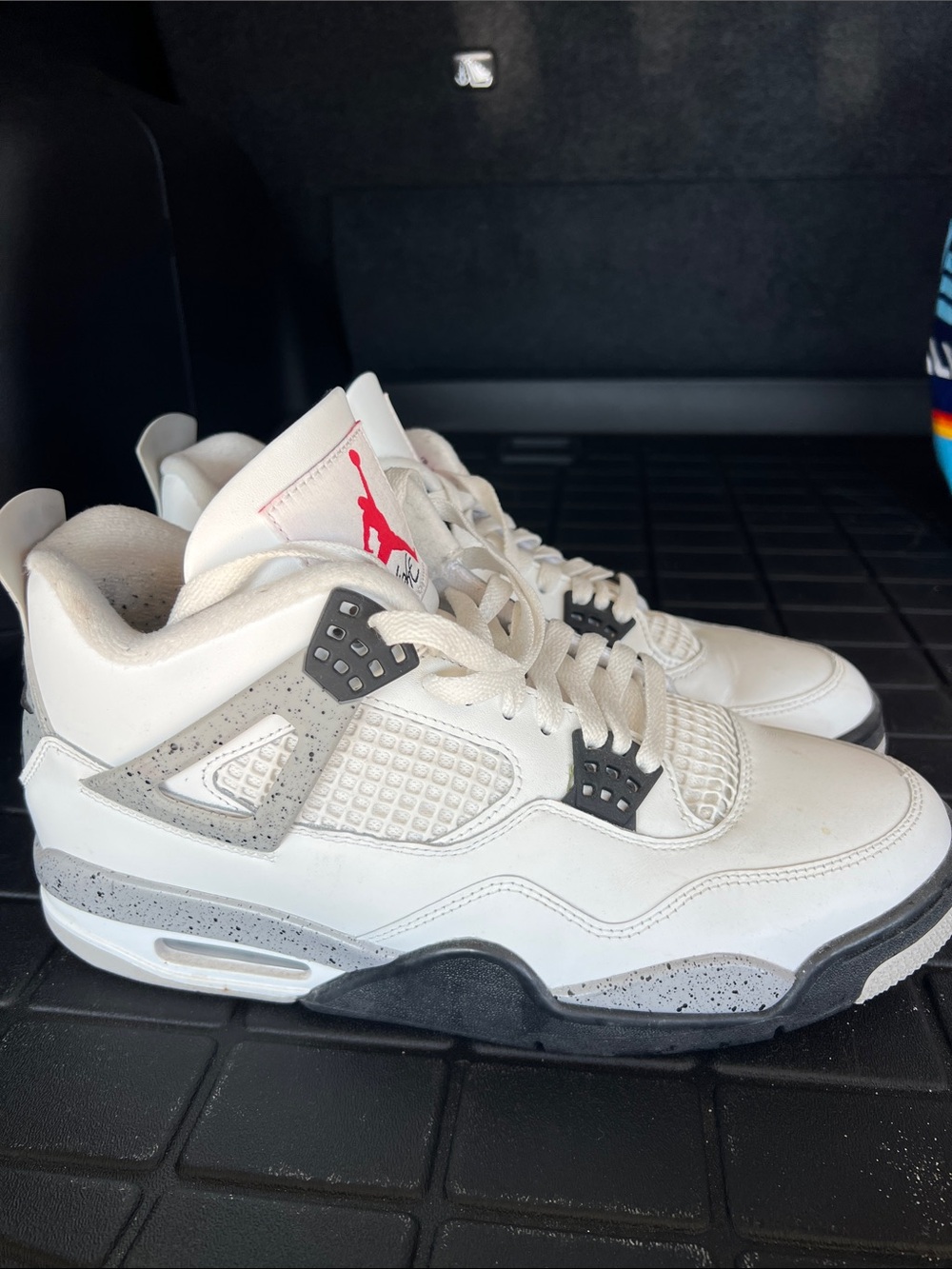 Jordan White Sneakers with Grey Speckle and Red Jumpman